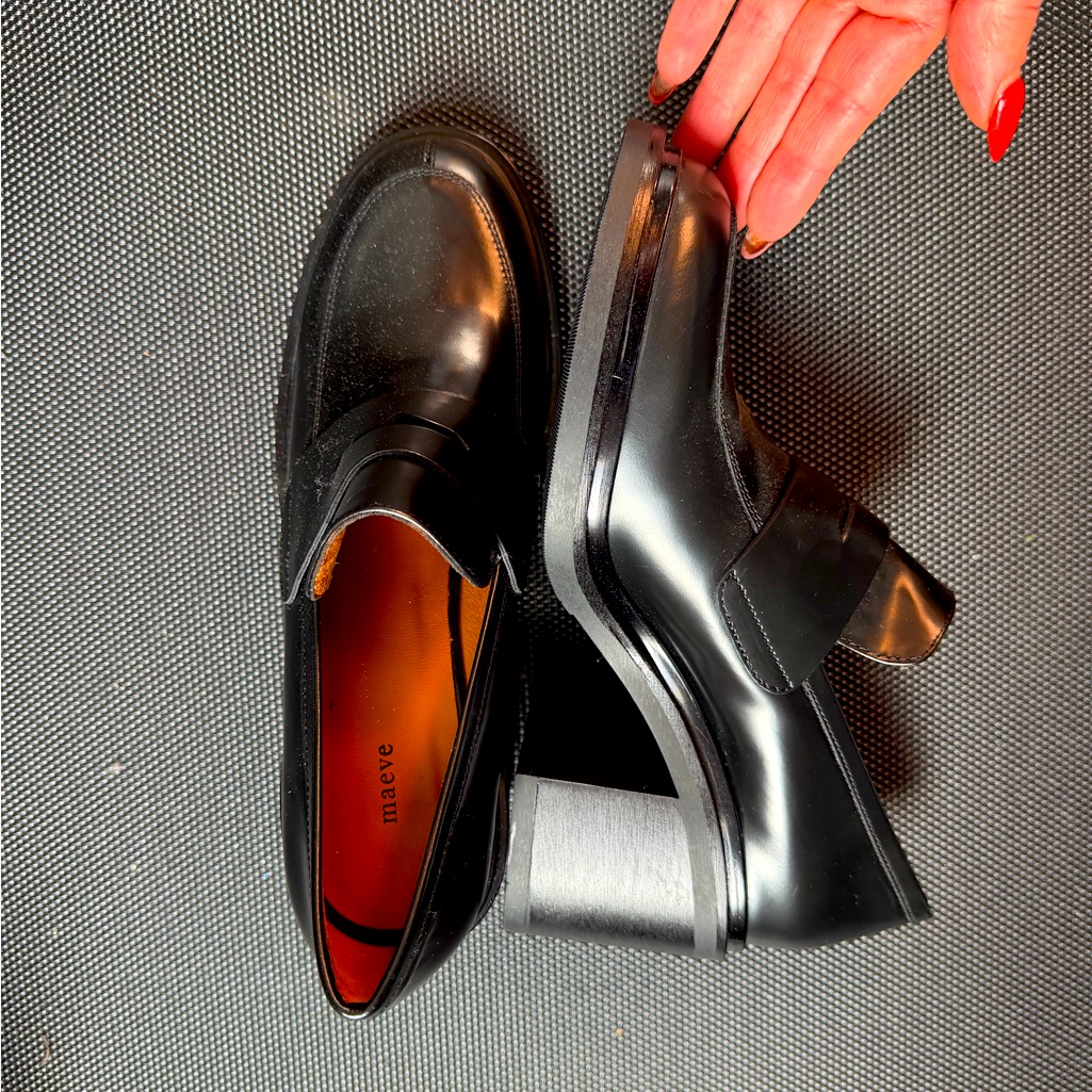 Maeve Anthropologie Black Leather Square Toe Loafer Heels Size 37